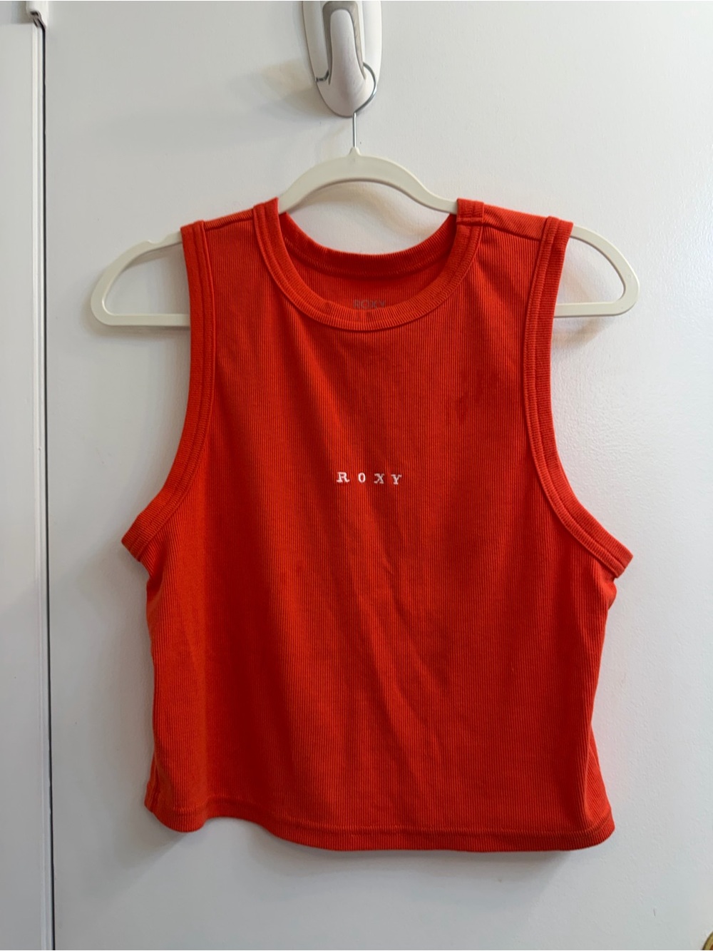 Roxy Orange-Red Ribbed Cropped Tank